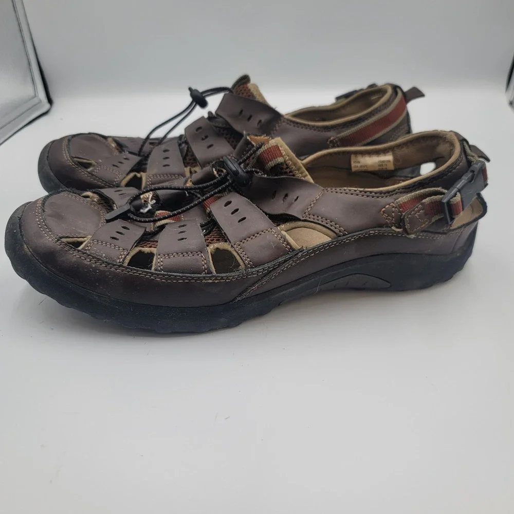 Jarman Adan Mens 13 Brown Leather Fisherman Sandals Bungee Closure Gorpcore